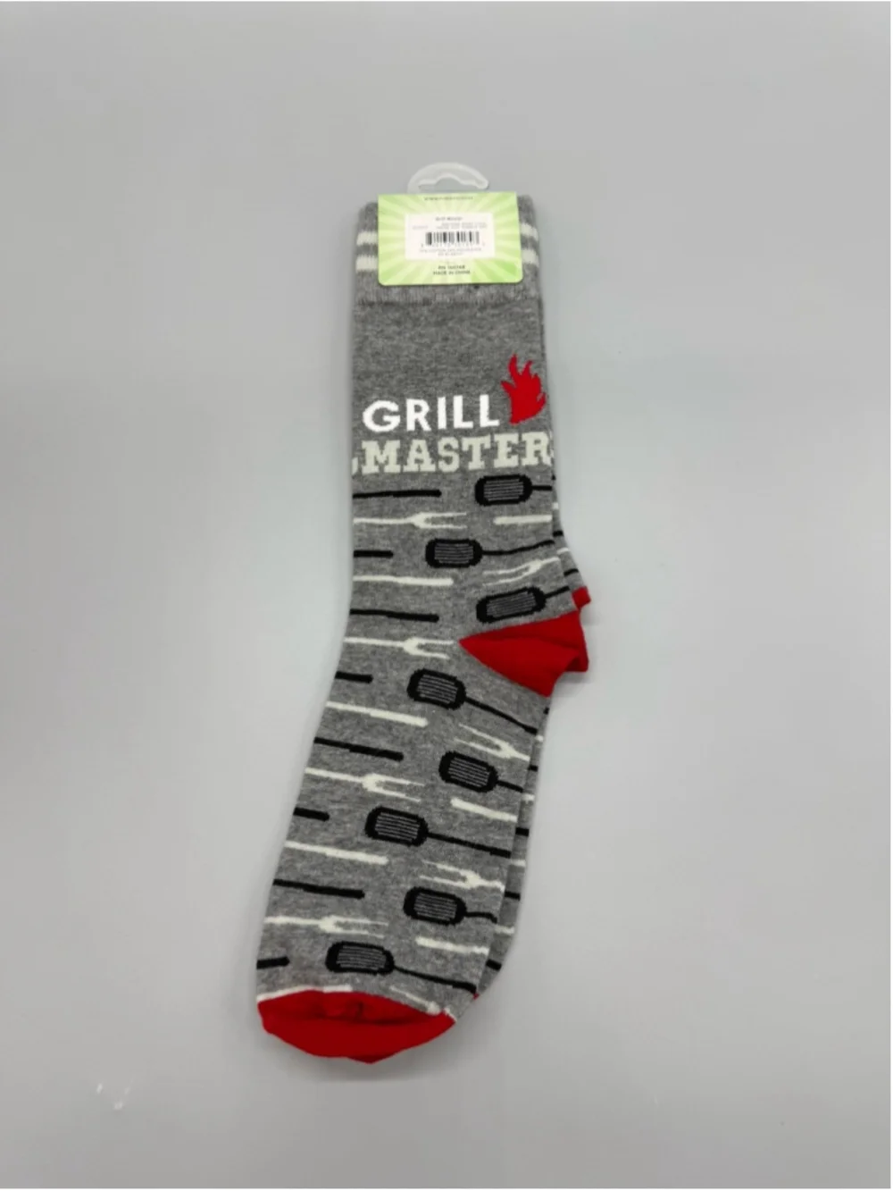 FUNATIC Grill Master Unisex Mid Calf Crew Socks Gray Red Novelty Graphic NEW